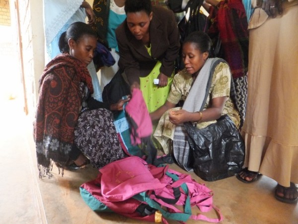 The three women's groups select bags for me to sell at the Annual VSO Volunteer's Conference